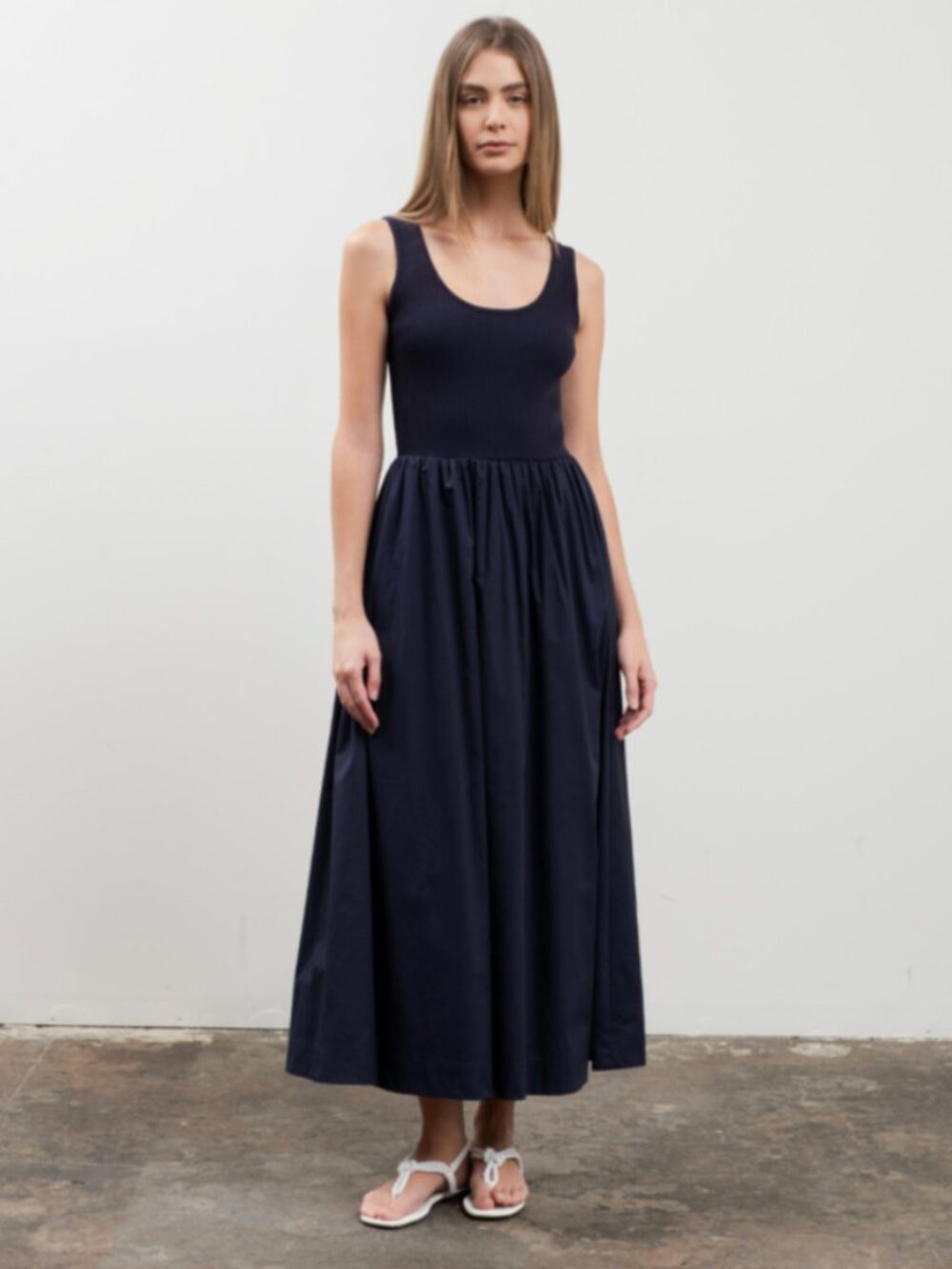 Moon River Blue Mixed Media Midi Dress Sz M